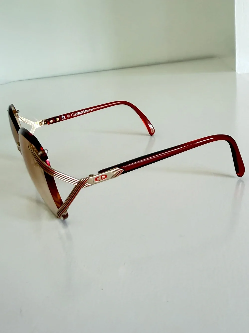 Vintage Christian Dior 2289 Sunglasses Optyl Gold Burgundy 80s Butterfly Austria